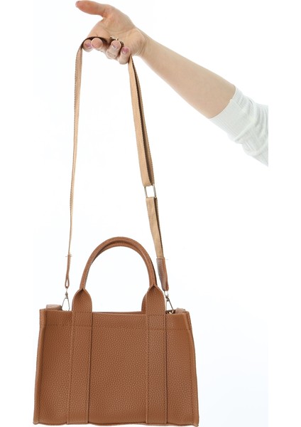 Kahverengi Deri Mini Tote Çanta