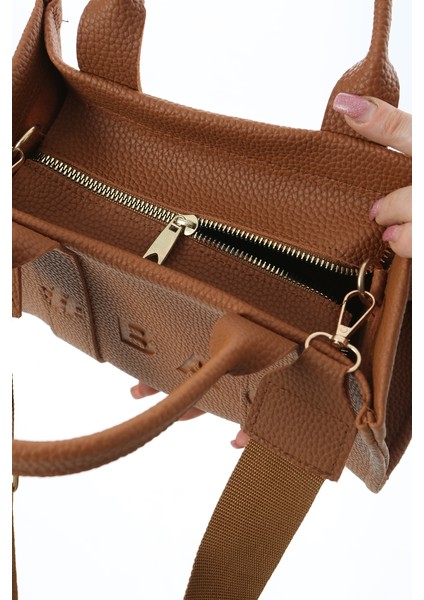 Kahverengi Deri Mini Tote Çanta