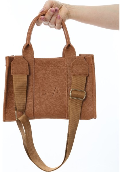 Kahverengi Deri Mini Tote Çanta
