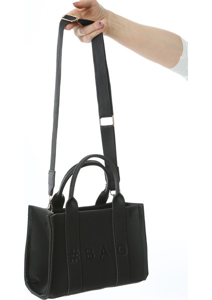 Siyah Deri Mini Tote Çanta