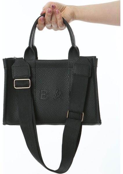 Siyah Deri Mini Tote Çanta