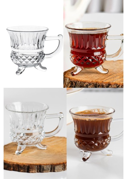 Loretta Cam 6'lı Çay Kahve Meşrubat Bardağı Çay Bardağı Mug Fincan Seti Ayaklı 100 ml