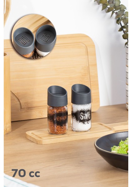 121062-23-24 2'li Baharat Takımı - Cam Tuzluk Biberlik Baharatlık Salt Pepper 70 cc