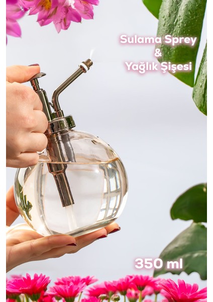15729 Pembe 350ML Cam Yağlık Yağdanlık ve Sulama Spreyi Koku Spreyi Şişesi