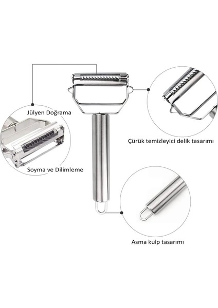 16563-11 Paslanmaz Çelik Inox Meyve Sebze Soyacak Çok Amaçlı Jülyen Dilimleyici fırsatları