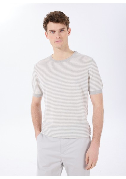 Bisiklet Yaka Basic Çizgili Gri Erkek Kazak F5SM-KZK 2048