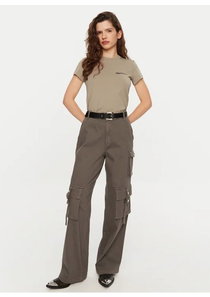Jeans Bisiklet Yaka Düz Deve Tüyü Kadın T-Shirt A1W17004