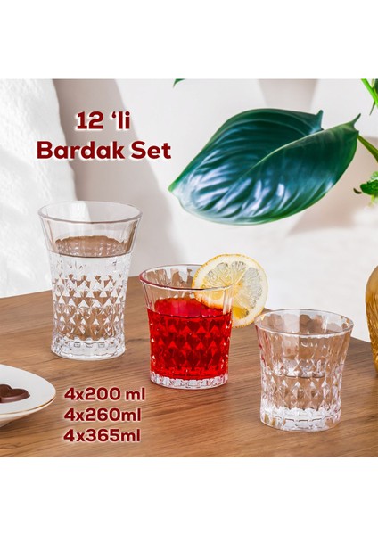 234 12'li Cam Bardak Seti - Su Kahve Meşrubat Bardağı - Su Bardak Takımı 200 ml - 260 ml - 365 ml