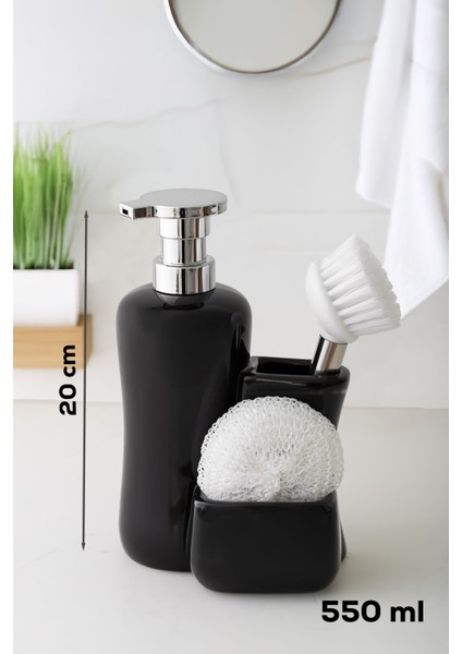 268669 Tezgah Üstü Siyah Sıvı Sabunluk Fırçalı Süngerli Sabunluk (550ML) 20CM fiyatları