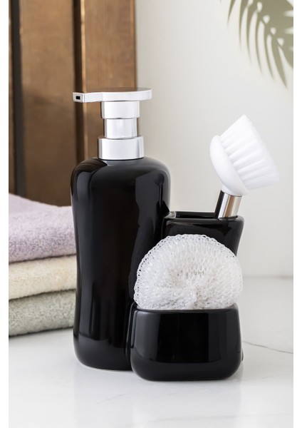 268669 Tezgah Üstü Siyah Sıvı Sabunluk Fırçalı Süngerli Sabunluk (550ML) 20CM modelleri