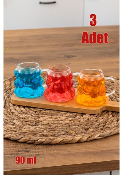 3 Adet Isıya Dayanıklı Borosilikat Cam İçecek Meşrubat Kahve ve Sunum Bardağı Bardak Seti 90 ml