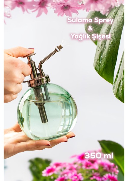 15729 Yeşil 350ML Cam Yağlık Yağdanlık ve Sulama Spreyi Koku Spreyi Şişesi