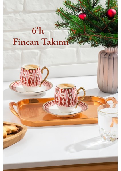Mariposa Altın Yaldızlı 6 Kişilik Fincan Seti 12 Parça Türk Kahvesi Takımı Kahve Fincanı