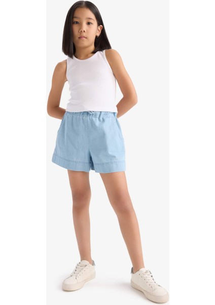 Kız Çocuk Beli Lastikli Jean Şort B6386A825SM