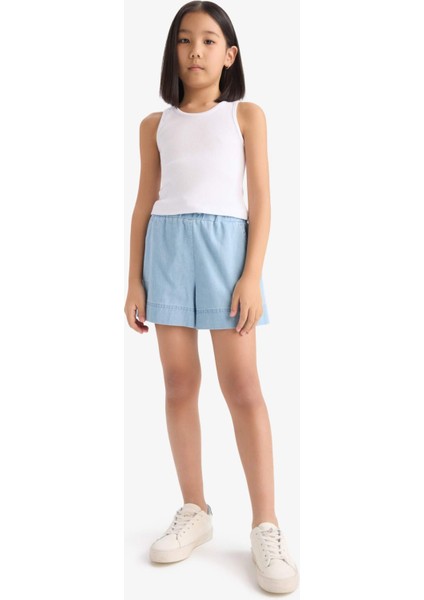 Kız Çocuk Beli Lastikli Jean Şort B6386A825SM