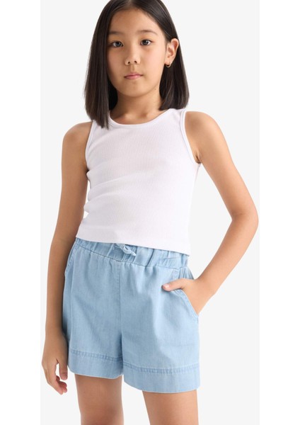 Kız Çocuk Beli Lastikli Jean Şort B6386A825SM