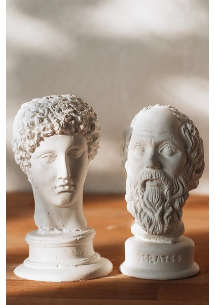 Hermes ve Socrates Beyaz Heykel Büst 2'li Kutulu ve Patpata Sarılı Gönderim