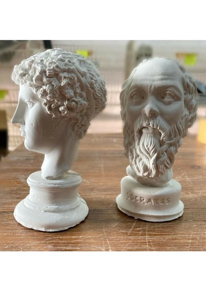 Hermes ve Socrates Beyaz Heykel Büst 2'li Kutulu ve Patpata Sarılı Gönderim modelleri
