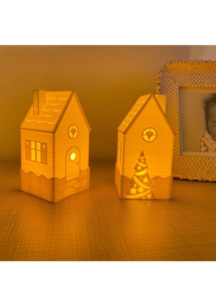 2'li Tealight Mumluk Kış Evleri, Çam Ağaçı Desenli Noel Evleri, Balkon Süsü, Konsol Süsü Minik Evle fiyatları