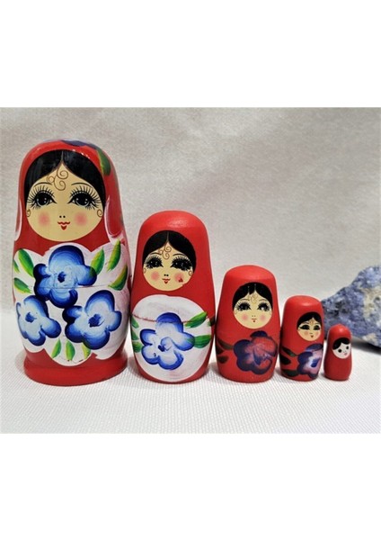 Ahşap 5li Iç Içe Geçmiş Matruşka Bebek Kırmızı