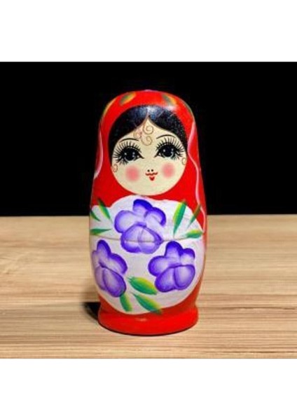 Ahşap 5li Iç Içe Geçmiş Matruşka Bebek Kırmızı