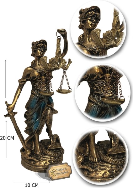Hediyelik Dekoratif Obje Heykel Biblo Adalet Terazisi Heykeli Themis 20 cm . Antik Gold & Antik Mavi fiyatları