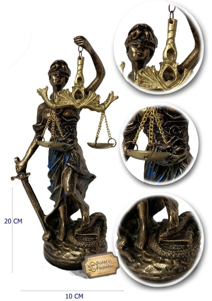 Hediyelik Dekoratif Obje Heykel Biblo Adalet Terazisi Heykeli Themis 20 cm . Antik Gold & Antik Mavi modelleri