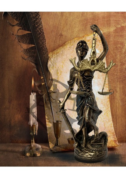 Hediyelik Dekoratif Obje Heykel Biblo Adalet Terazisi Heykeli Themis 20 cm . Antik Gold & Antik Mavi indirimleri