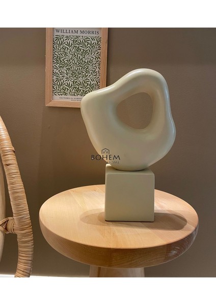 Seramik Bej Büyük Asimetrik Büst, Heykel Bej