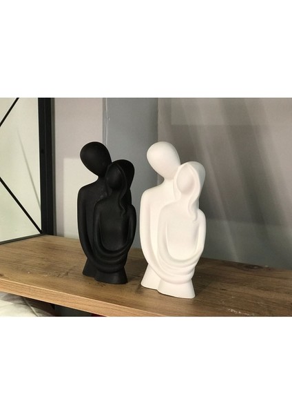 Sarılan Sevgililer Biblo 2'li Set - 2li Set - Sarılan Sevgililer Biblo Siyah ve Beyaz