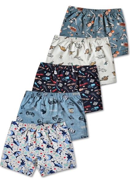 %95 Pamuklu Erkek Çocuk Likralı Penye Boxer Külot Iç Çamaşır 5li Set indirimleri