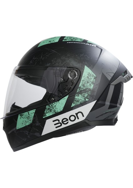 B-507 Full Face Motosiklet Kaskı FF06 Siyah/yeşil/gri