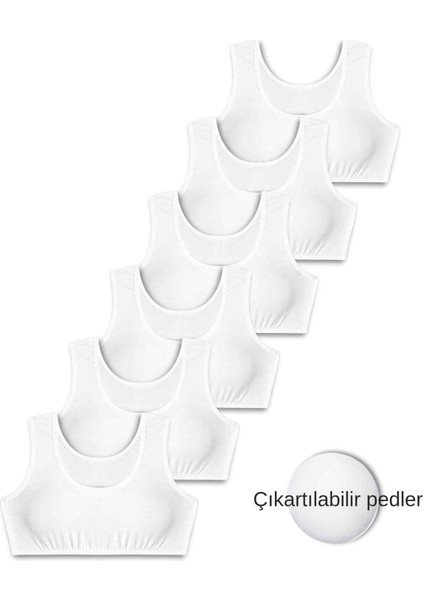 %95 Pamuklu Kız Çocuk Likralı Penye Kalın Askılı Pedli Alıştırma Sütyeni Yarım Atlet 6lı Set modelleri