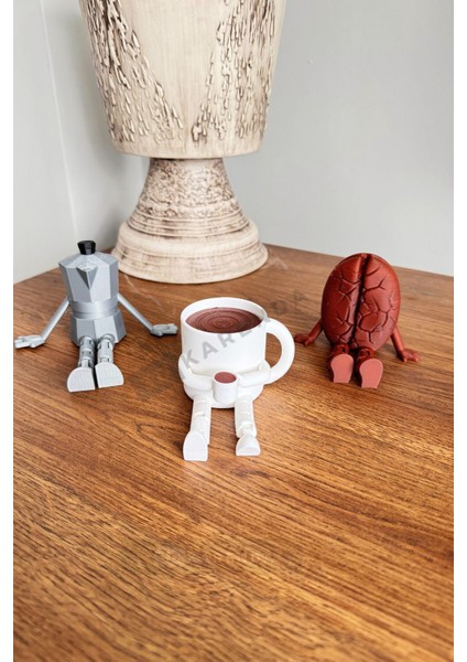 Kahve Köşesi Sevimli Biblo Seti 3lü Kahve Çekirdeği, Kahve Kupası, Moka Pot, Coffee Set