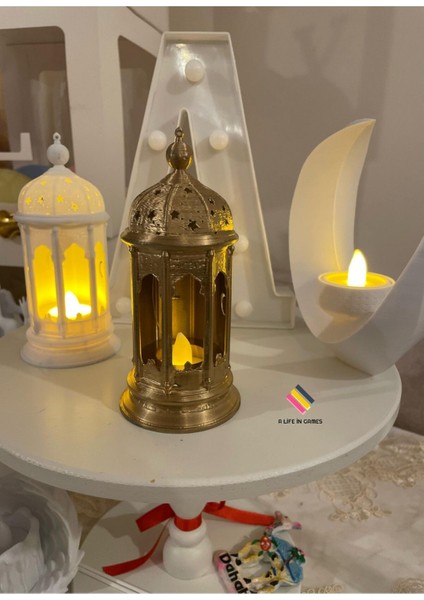 Ramazan Feneri - (Tealight LED Hediyeli ) Fanos Ev Ofis Süsü Hoşgeldin Ramazan Işık Modern Dekorati