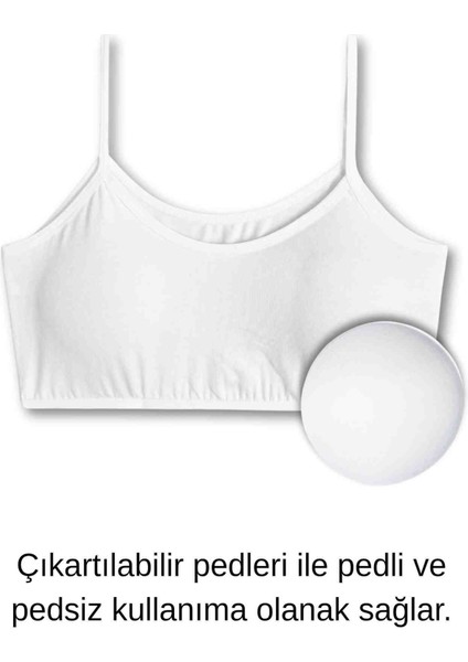 %95 Pamuklu Kız Çocuk Likralı Penye Ince Askılı Pedli Alıştırma Sütyeni Yarım Atlet 6lı Set