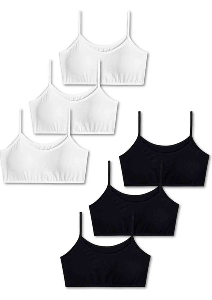 %95 Pamuklu Kız Çocuk Likralı Penye Ince Askılı Pedli Alıştırma Sütyeni Yarım Atlet 6lı Set