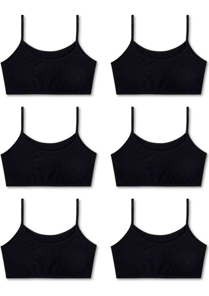 %95 Pamuklu Kız Çocuk Likralı Penye Ince Askılı Pedli Alıştırma Sütyeni Yarım Atlet 6lı Set