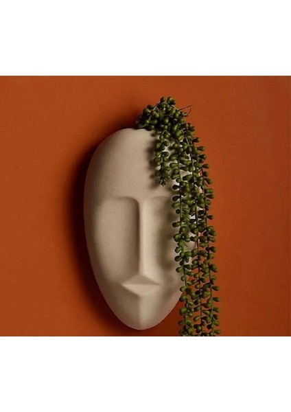 Ev Dekor Dekoratifi Kili Duvar Vazosu Duvar Dekoru Mask 30 cm -20 cm Antrasit Bej Heykel Aksesuar