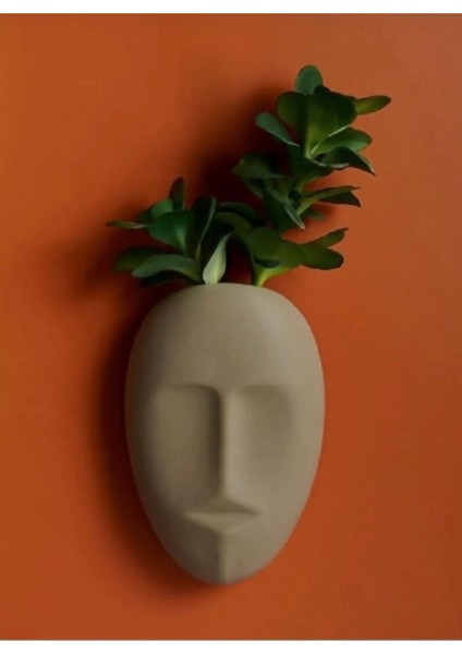 Ev Dekor Dekoratifi Kili Duvar Vazosu Duvar Dekoru Mask 30 cm -20 cm Antrasit Bej Heykel Aksesuar