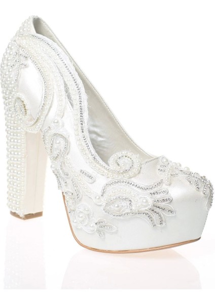 Kadın Moda Beyaz Sedef Inci Taş Işlemeli Gelin Ayakkabı Topuklu Düğün Nişan Gece Abiye Ayakkabısı fiyatları