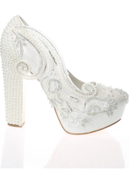 Kadın Moda Beyaz Sedef Inci Taş Işlemeli Gelin Ayakkabı Topuklu Düğün Nişan Gece Abiye Ayakkabısı fırsatları
