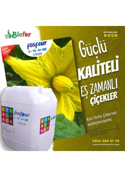 Fosfour 3-15-0 Me Zn 3 Çinkolu Sıvı Yaprak ve Damlama Gübresi
