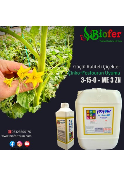 Fosfour 3-15-0 Me Zn 3 Çinkolu Sıvı Yaprak ve Damlama Gübresi