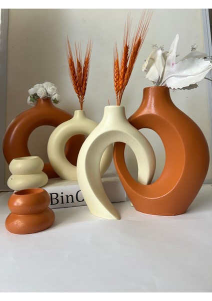 Kiremit Sevgili Vazo Set Dekoratif Halka Mumluklu Set modelleri