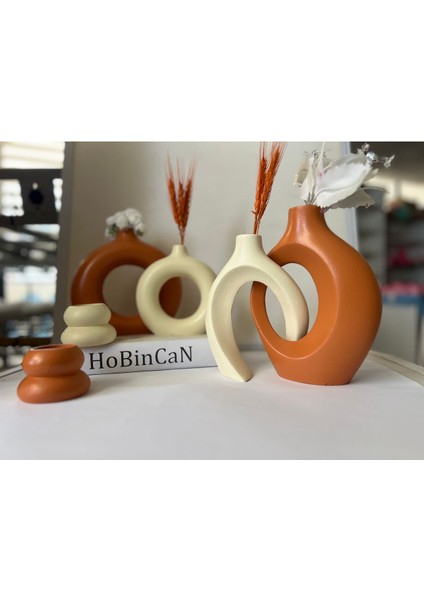 Kiremit Sevgili Vazo Set Dekoratif Halka Mumluklu Set indirimleri