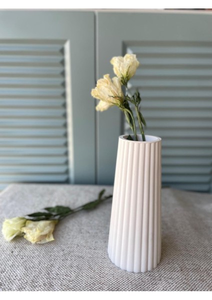 Şık ve Modern Seramik Vazo - Dekoratif Beyaz Çizgili Tasarım fiyatları