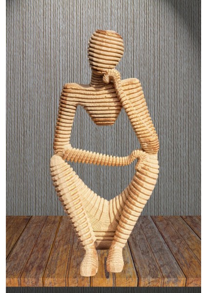 Dekoratif Thinker Temalı Düşünen Adam Heykel Biblo Bej 18 cm