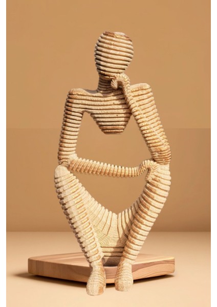 Dekoratif Thinker Temalı Düşünen Adam Heykel Biblo Bej 18 cm