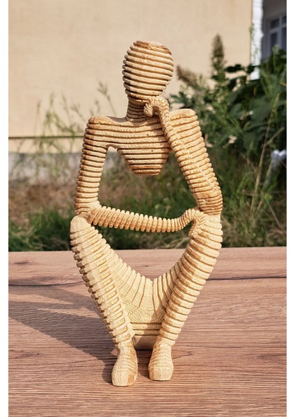 Dekoratif Thinker Temalı Düşünen Adam Heykel Biblo Bej 18 cm